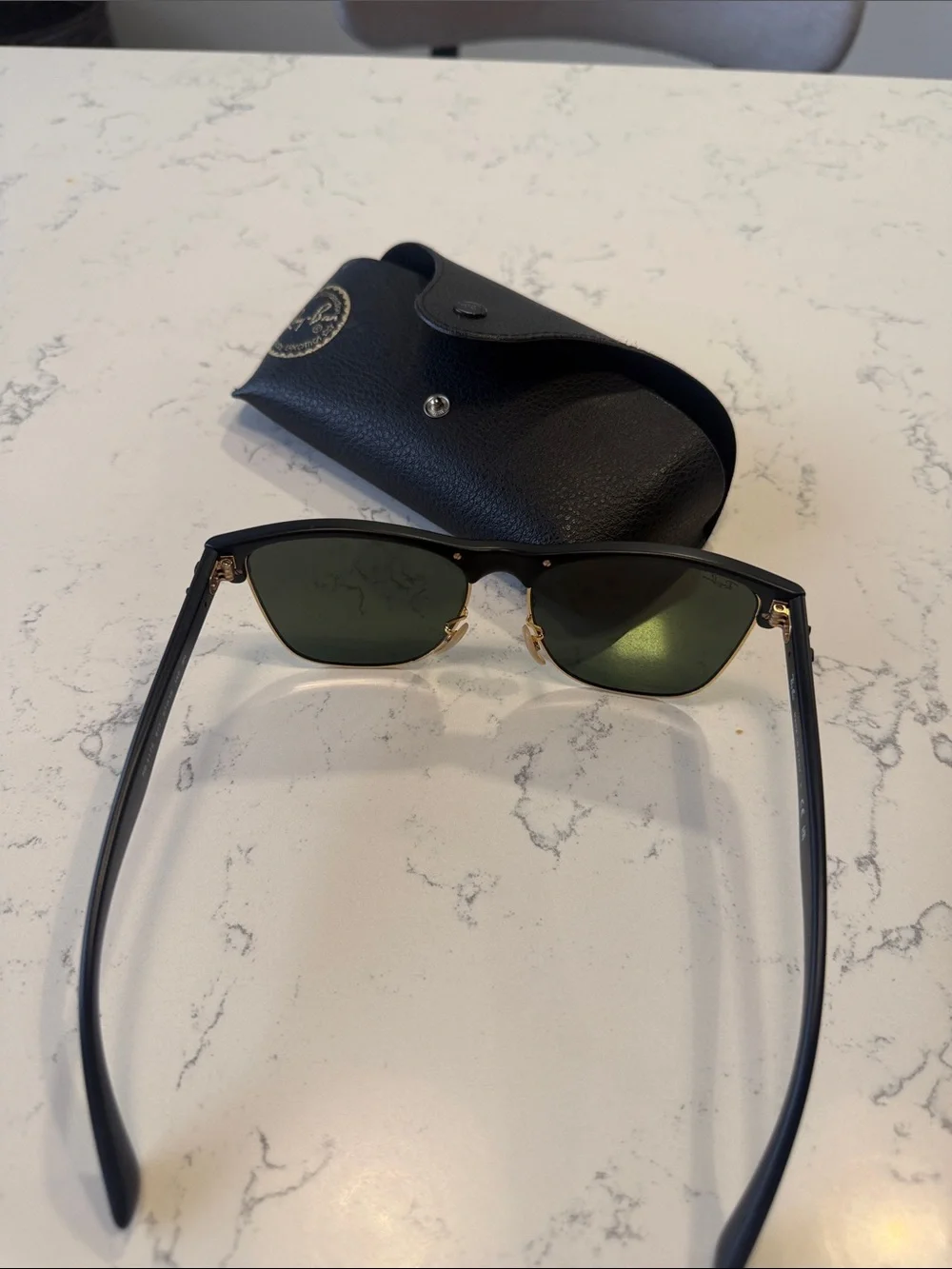 Ray-Ban Black Frame with Gold Trim and Green Lenses Sunglasses